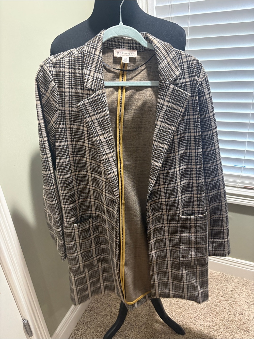 Philosophy Black and White Plaid Long Blazer